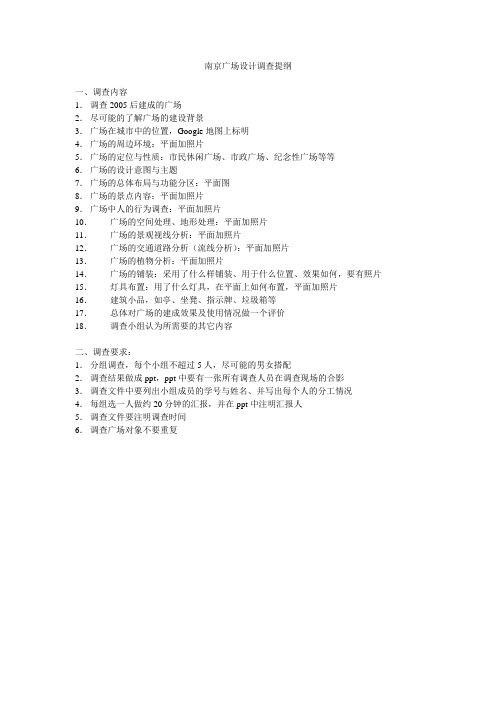 南京城市广场设计调查方向提纲