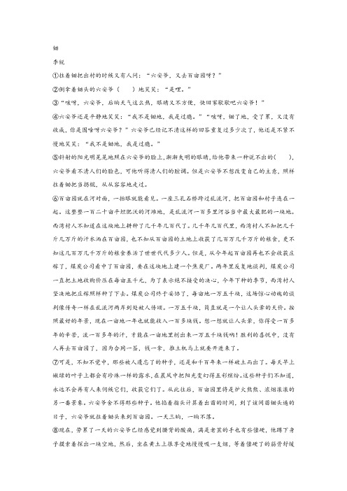 李锐《锄》阅读练习及答案