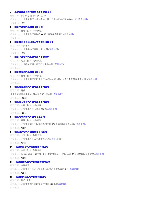 北京4S店名单-信息表(网上)