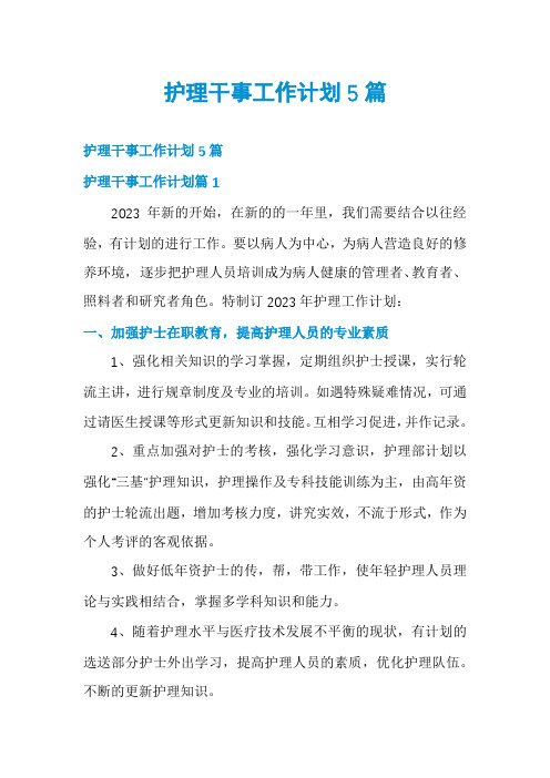 护理干事工作计划5篇