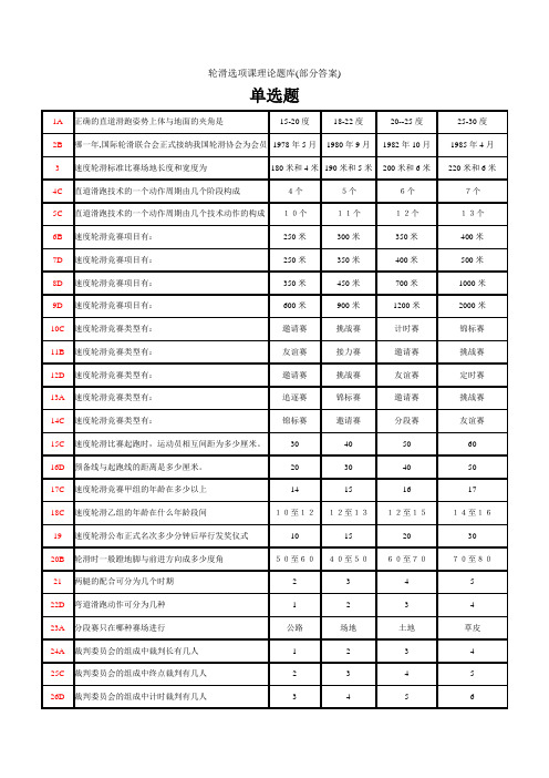 轮滑体育课理论考试题库(部分答案)