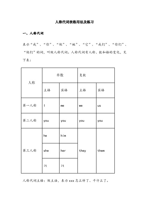人称代词宾格用法及练习