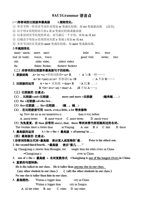 (完整)八年级上册英语(苏教版八年级)8AU1Grammar语言点