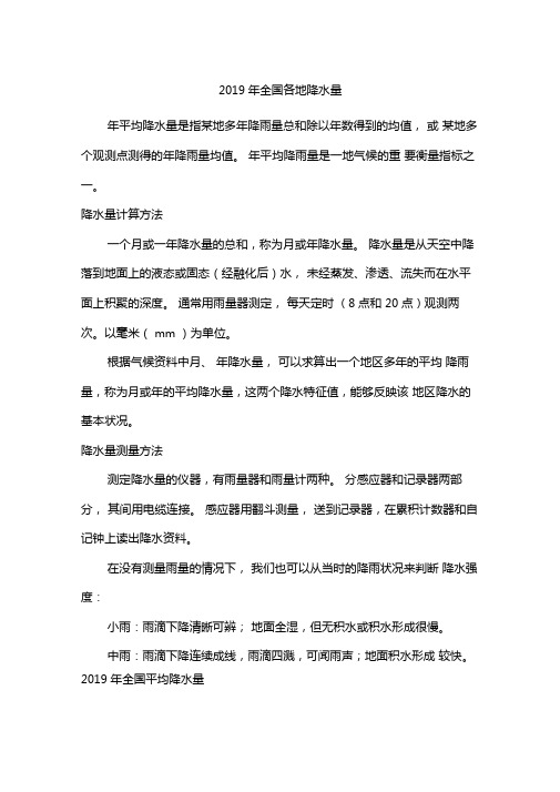 2019年全国各地降水量