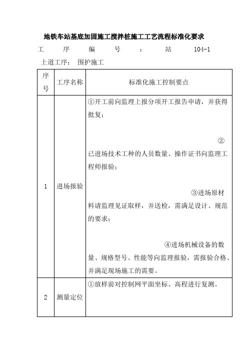 地铁车站基底加固施工搅拌桩施工工艺流程标准化要求