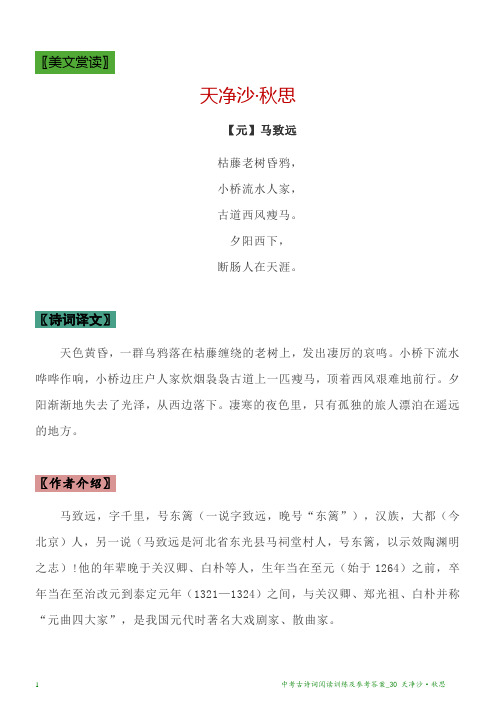 中考古诗词阅读训练及参考答案_30 天净沙·秋思
