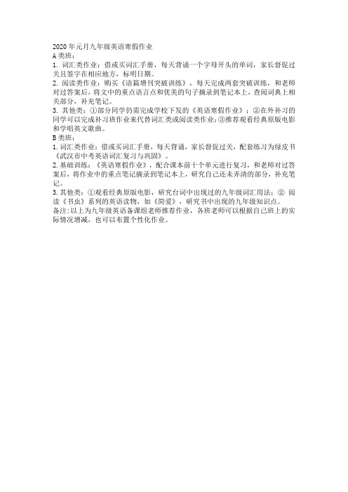 2020年元月九年级英语寒假作业