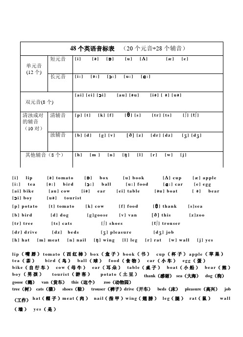 48个英语音标表