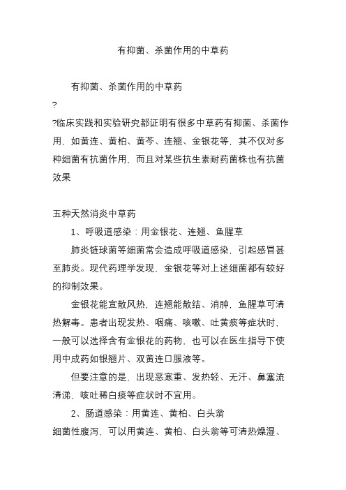 有抑菌、杀菌作用的中草药