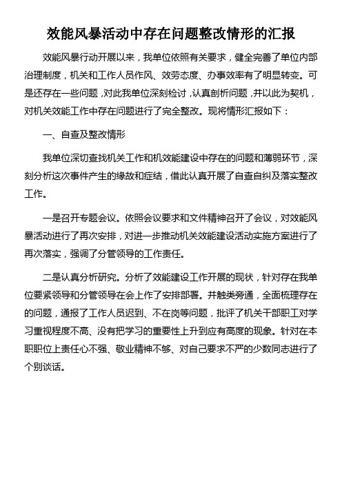 效能风暴活动中存在问题整改情形的汇报