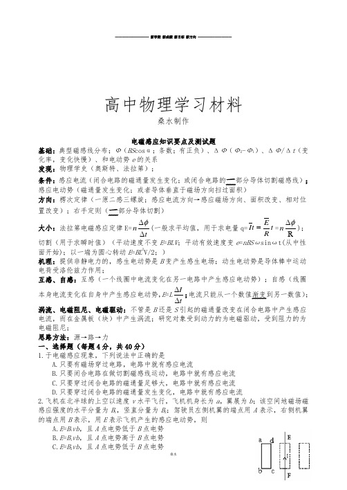 人教版高中物理选修3-2电磁感应知识要点及测试题.docx