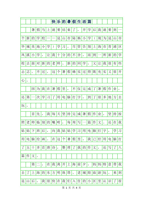 2019年快乐的暑假生活作文3篇
