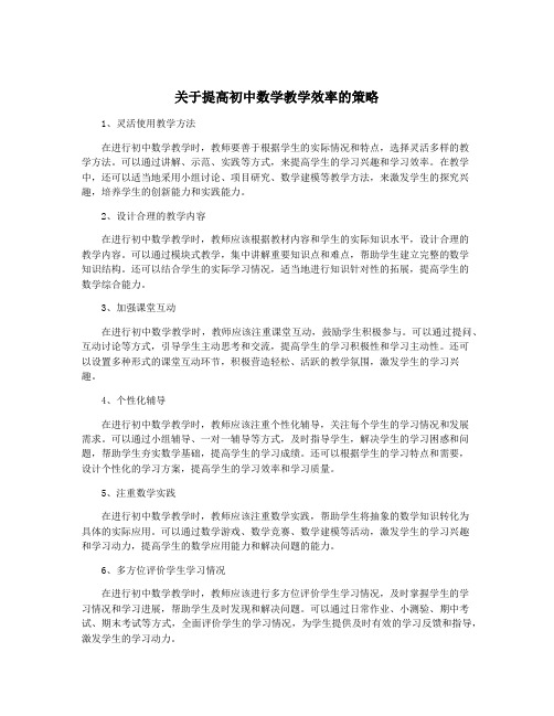 关于提高初中数学教学效率的策略