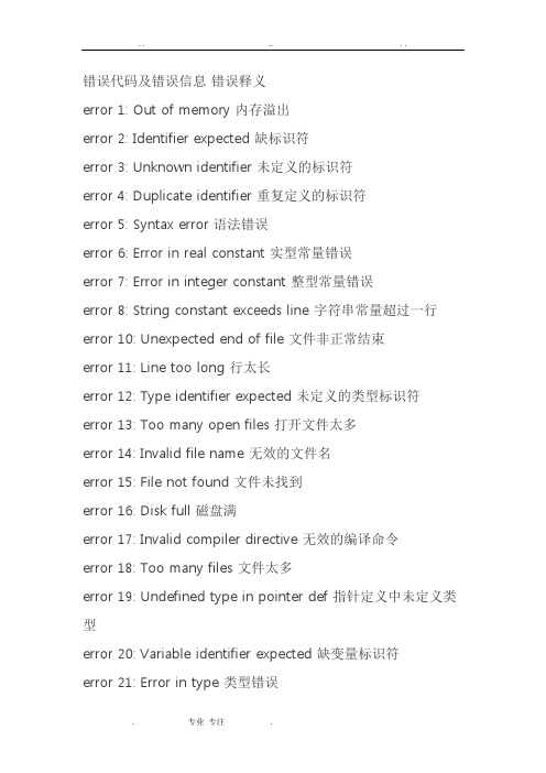 KEIL软件错误代码与错误信息