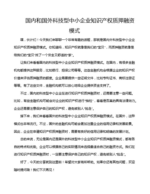 国内和国外科技型中小企业知识产权质押融资模式