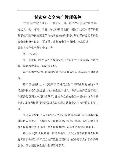  甘肃省安全生产管理条例