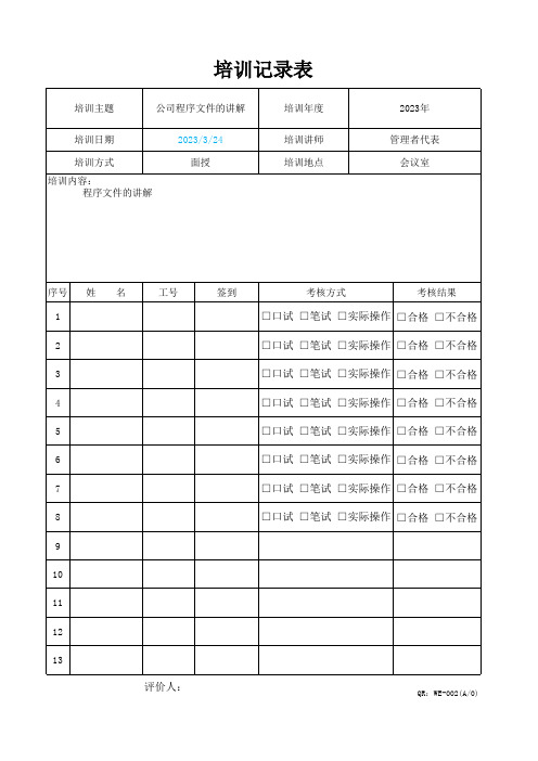 培训记录表(ISO14001-2015标准条文)