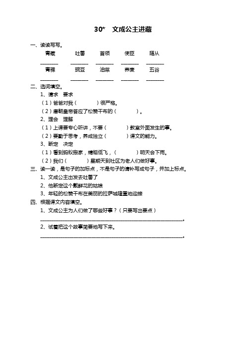 部编版四年级语文下册《30文成公主进藏》课时练及答案【精品】