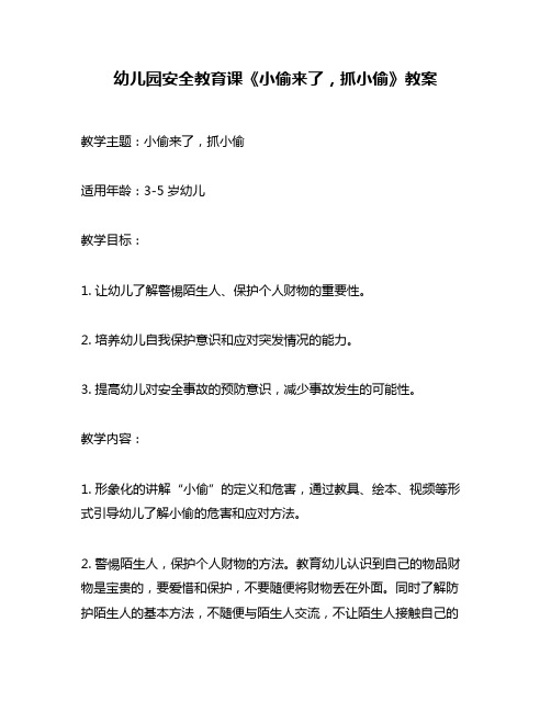 幼儿园安全教育课《小偷来了,抓小偷》教案