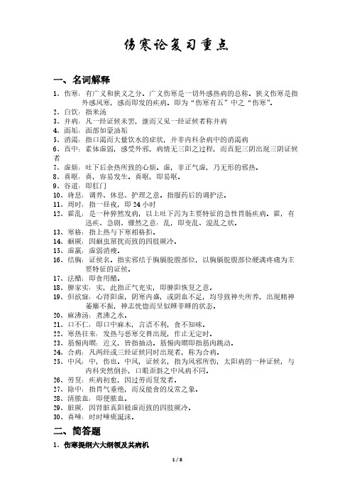 伤寒论温习重点打印版