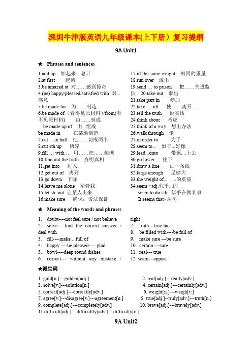 深圳牛津版英语九年级课本(上下册)复习提纲