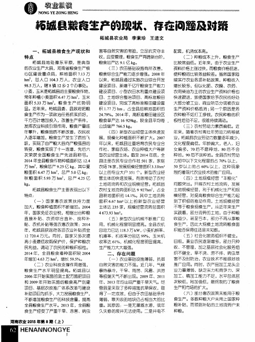 柘城县粮食生产的现状、存在问题及对策