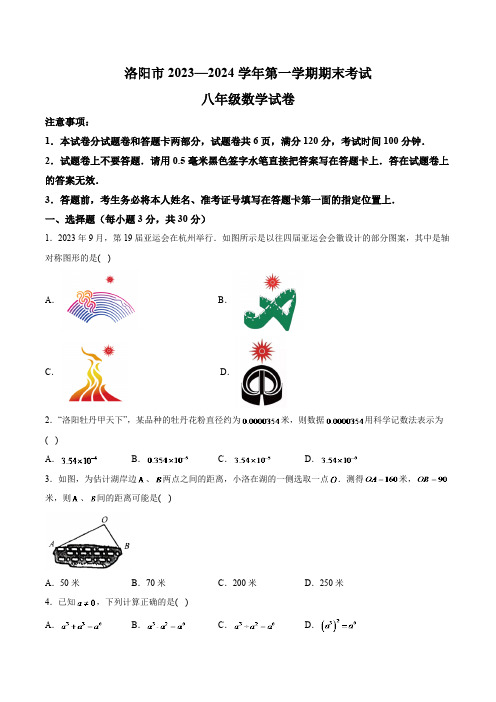 河南省洛阳市2023-2024学年八年级上学期期末考试数学试卷(含解析)