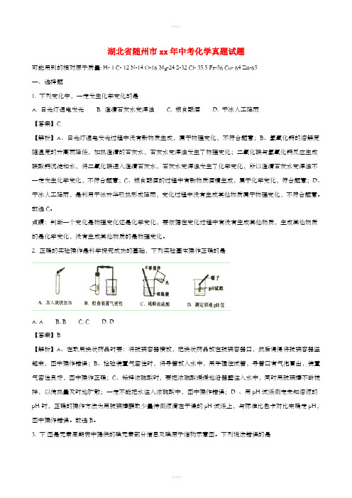 湖北省随州市中考化学真题试题(含解析)