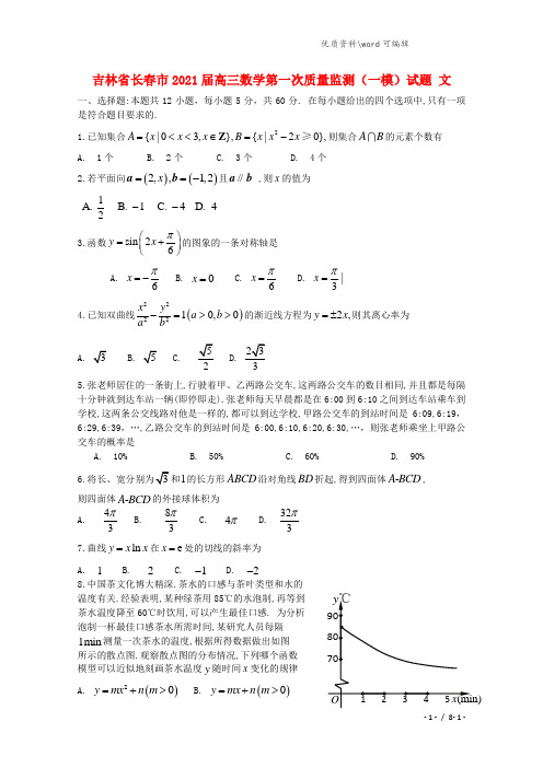 吉林省长春市2021届高三数学第一次质量监测(一模)试题 文.doc