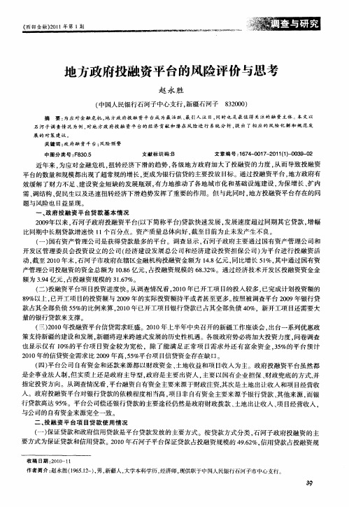 地方政府投融资平台的风险评价与思考