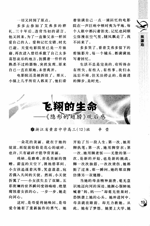 飞翔的生命——《隐形的翅膀》观后感
