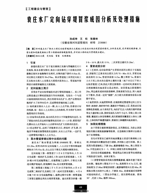 袁庄水厂定向钻穿堤冒浆成因分析及处理措施