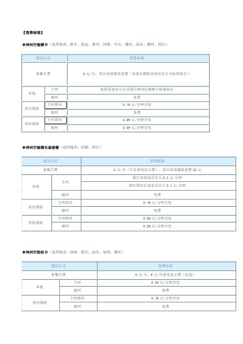 神州行资费标准