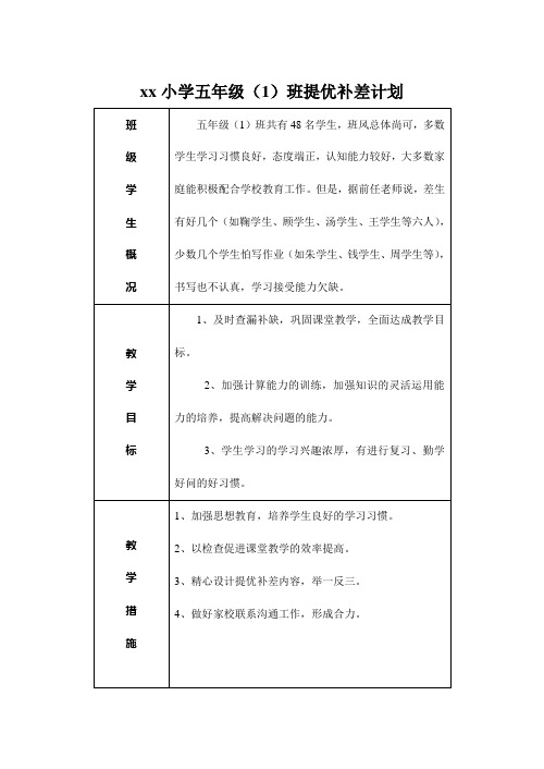 花荡小学五年级(1)班提优补差记录
