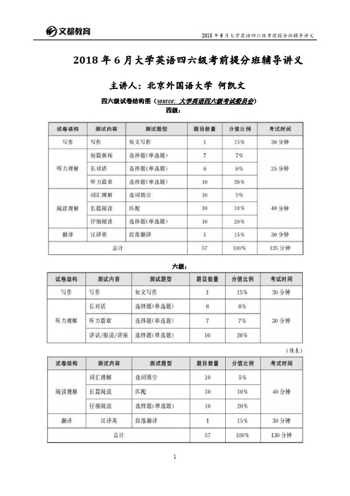 2018年6月大学英语四六级考前点拨(何凯文)