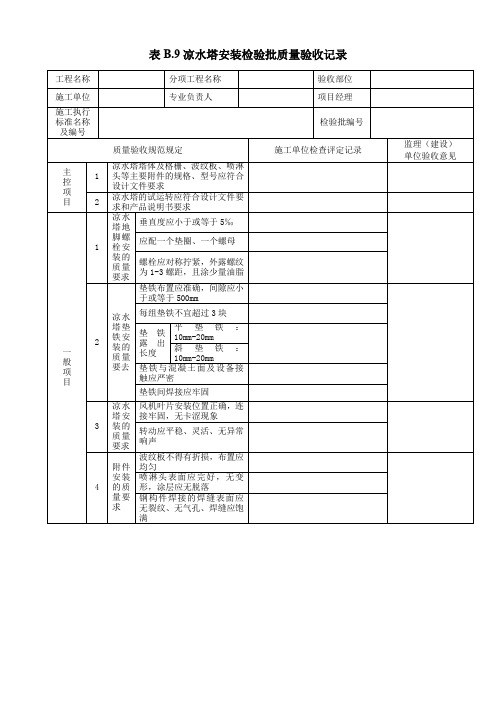 SY4209-2008表B.9凉水塔安装检验批质量验收记录