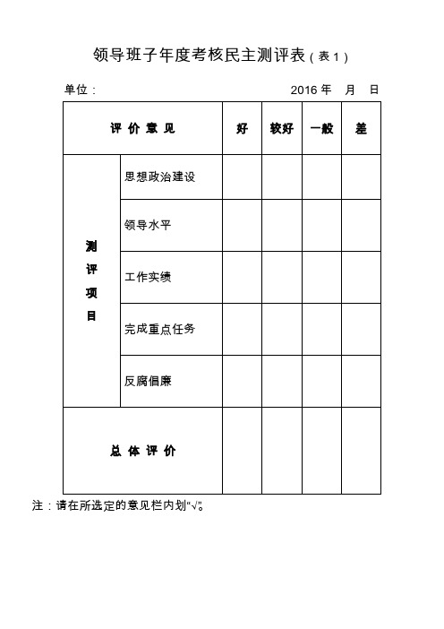 领导班子考核民主测评表表1