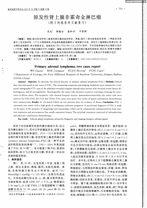 原发性肾上腺非霍奇金淋巴瘤(附2例报告并文献复习)