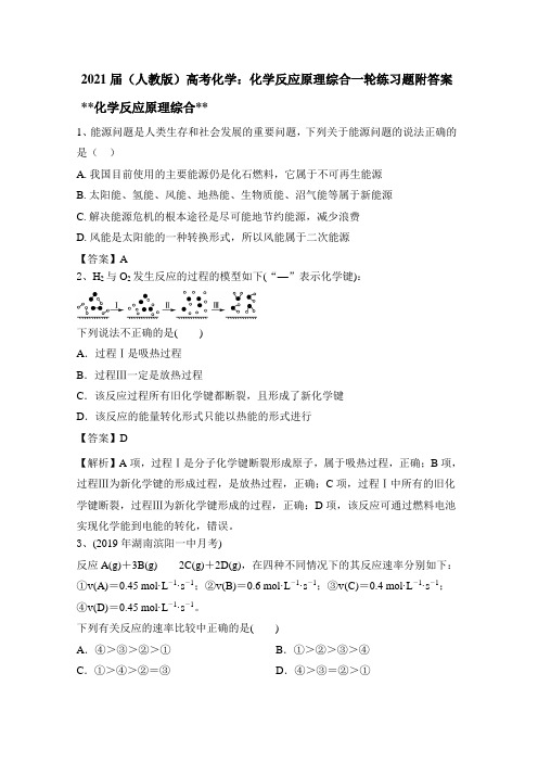 2021届(人教版)高考化学：化学反应原理综合一轮练习题附答案