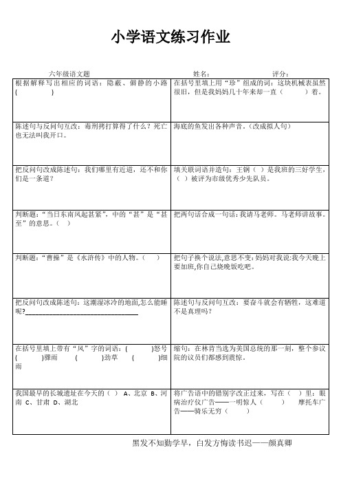 小学六年级语文自学自评II (2)
