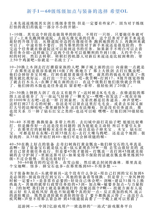 新手1―60级练级加点与装备的选择希望OL