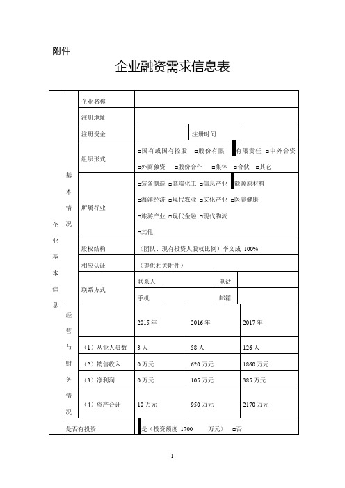 企业融资需求信息表