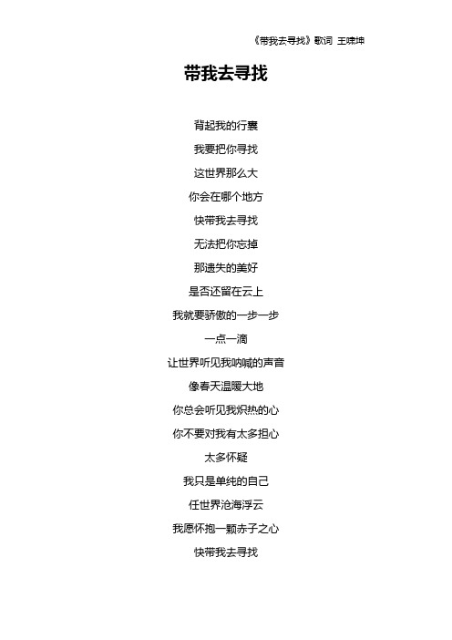 《带我去寻找》歌词 王啸坤