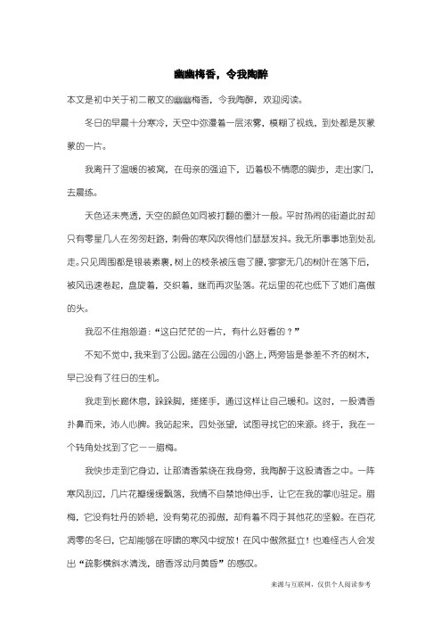 初二散文：幽幽梅香,令我陶醉