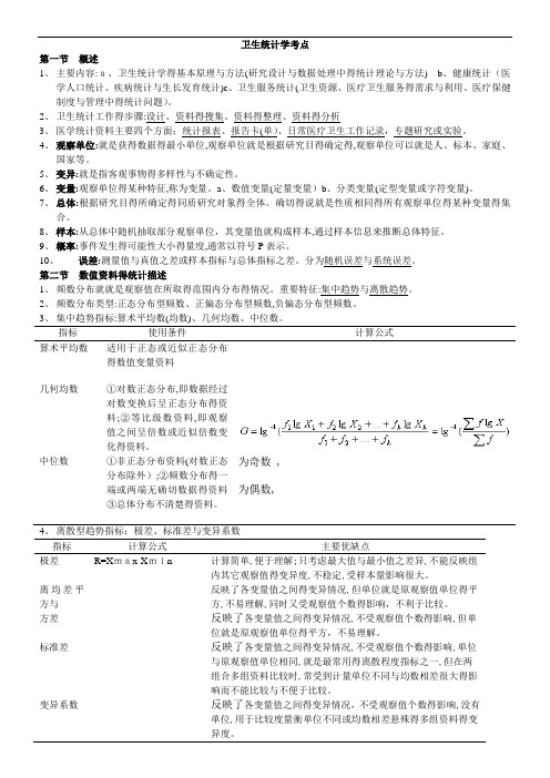 疾病控制(中级)卫生统计学考点