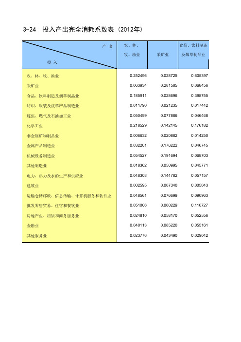 2012年投入产出表 标准版