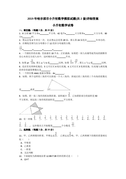 2019年哈尔滨市小升初数学模拟试题(共2套)详细答案