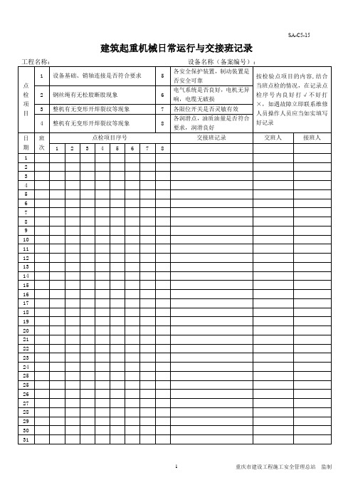 建筑起重机械日常运行与交接班记录