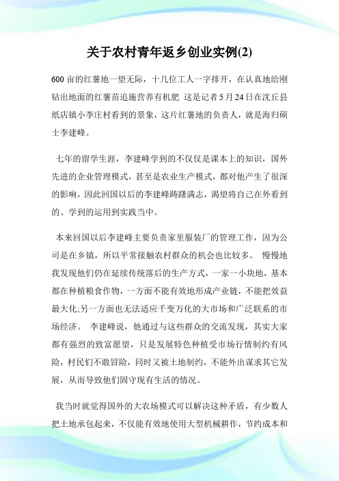 关于农村青年返乡创业实例(2)完整篇.doc