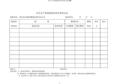 安全生产事故隐患排查治理登记表84355